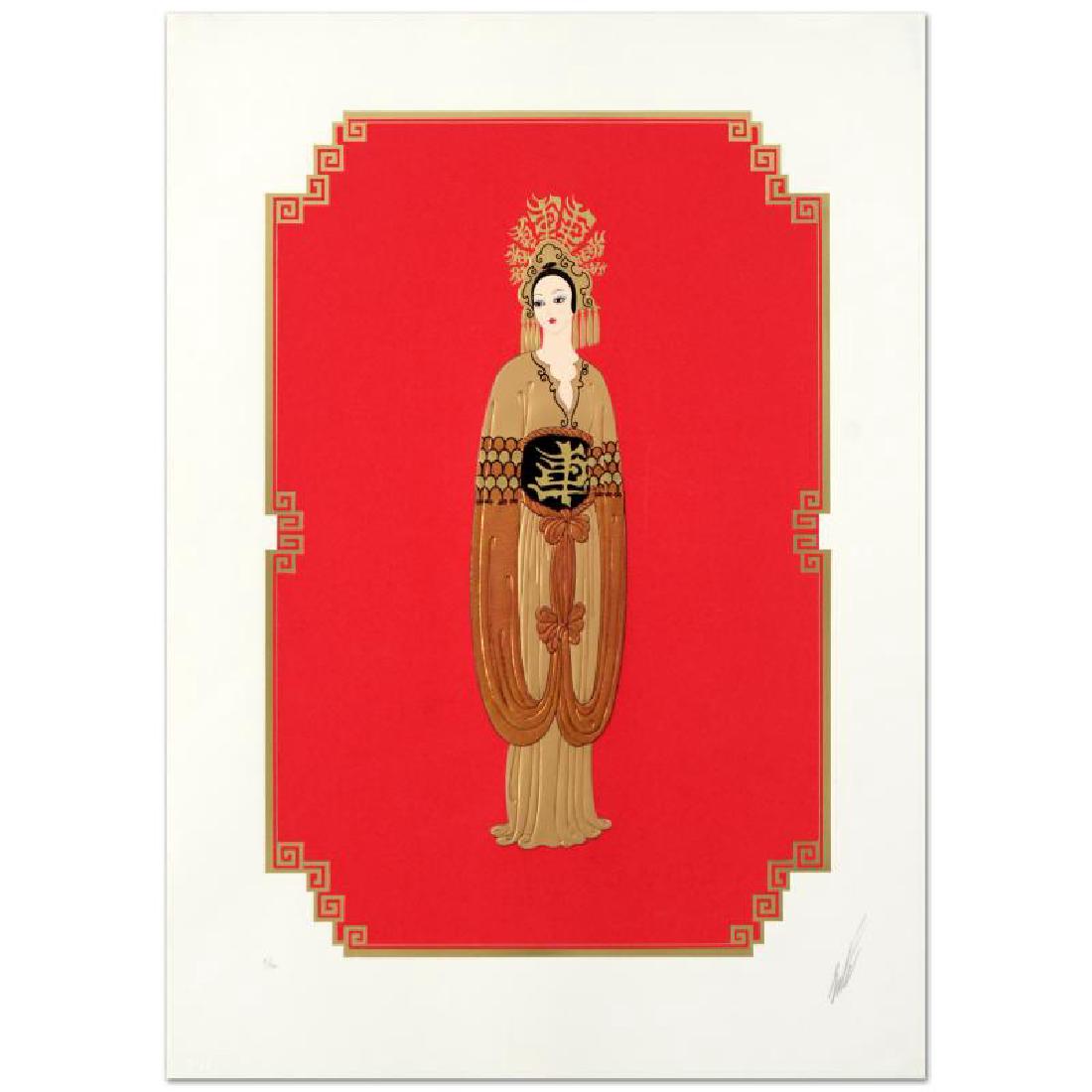 Plum Blossom by Erte (1892-1990): "Plum Blossom" is a limited edition serigraph on paper, numbered and hand signed by the artist. Includes Certificate of Authenticity! Measures approx. 20.5" x 28.5" (with border), 16" x 24" (image). *