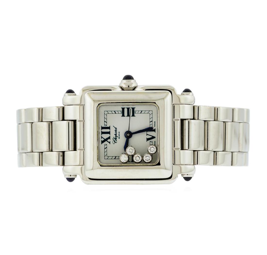 Chopard Stainless Steel Happy Sport Square Ladies Watch: One ladies, Chopard Happy Sport Square Diamond wristwatch electronically tested Stainless Steel. Case: 31 x 23mm, Case Back: secured with four inset screws, engraved with manufactures information and