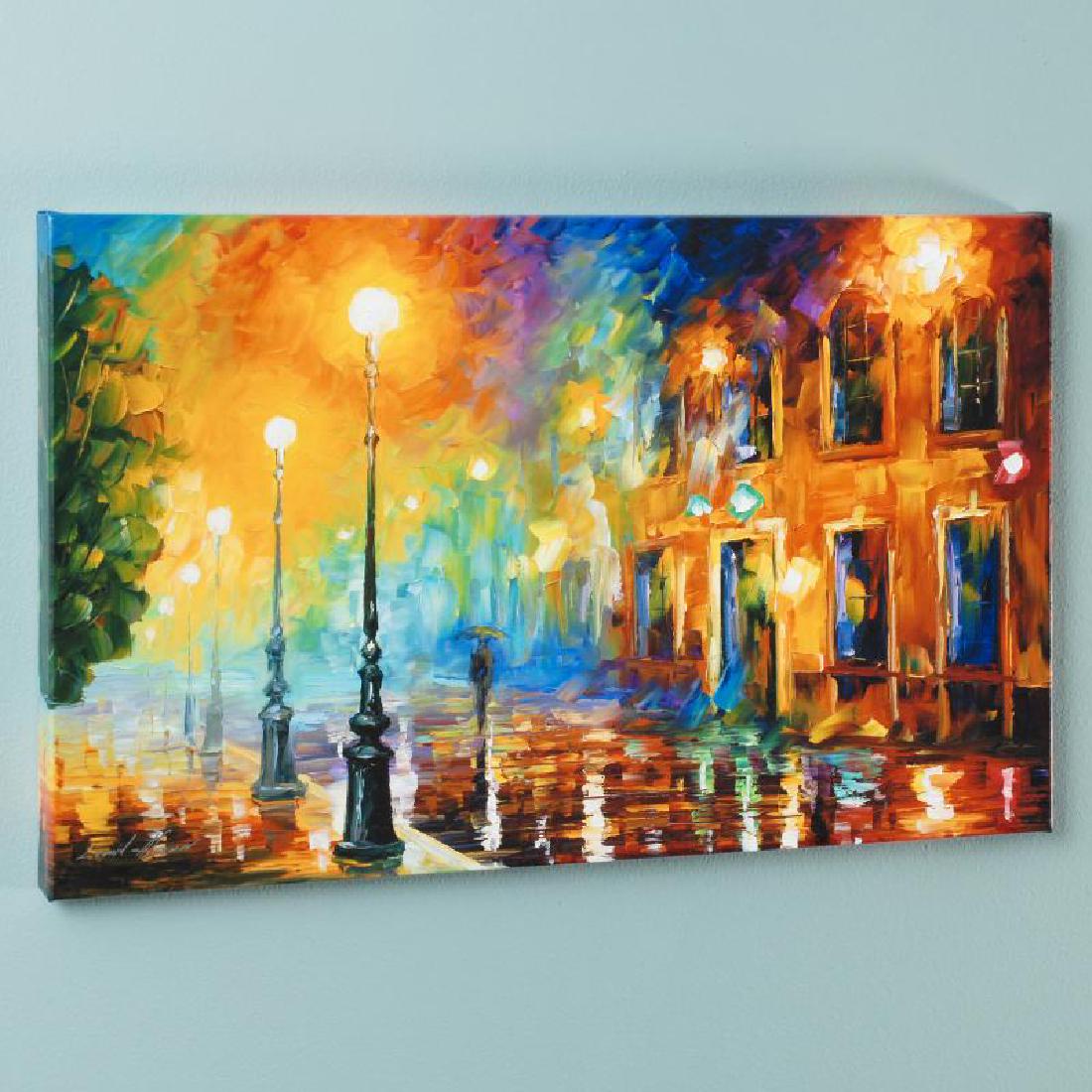 Misty City by Afremov, Leonid: Leonid Afremov's masterful use of color and texture make his paintings unique collectibles that are sure to brighten any wall. "Misty City" is a limited edition giclee on stretched canvas, numbered in