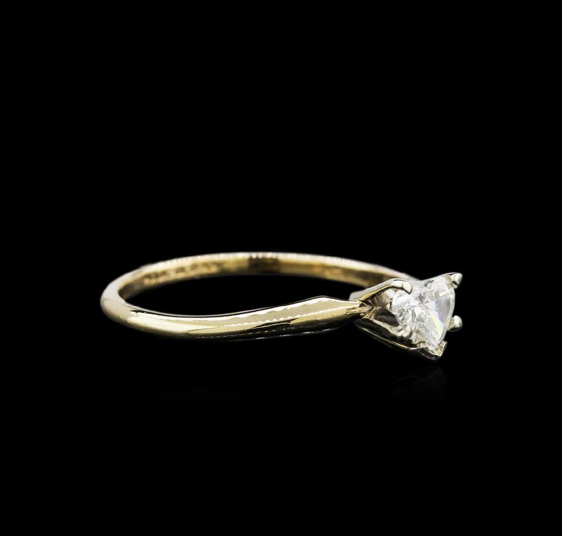 0.27 ctw Diamond Solitaire Ring - 14KT Yellow Gold: One electronically tested 14KT yellow gold lady's combination cast & assembled solitaire engagement ring with a bright polish finish. The featured lady's ring has a shank measuring 1.46 millimeters in