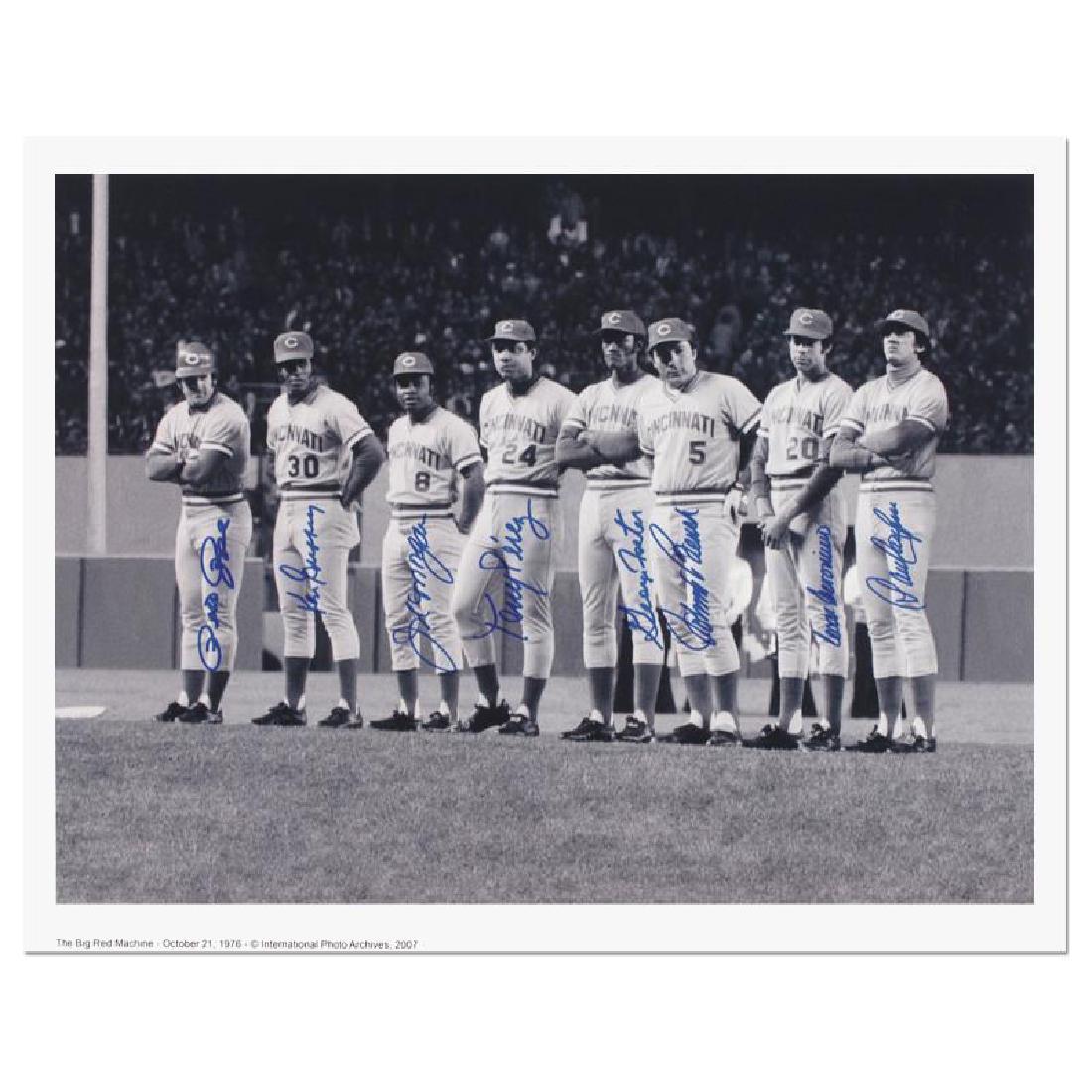 Big Red Machine Line-Up by Rose, Pete: "Big Red Machine Line-Up" is a lithograph featuring signatures from the Big Red Machine's starting eight; Johnny Bench (c), Tony Perez (1b), Joe Morgan (2b), Dave Concepcion (ss), Pete Rose (3b), Ken 