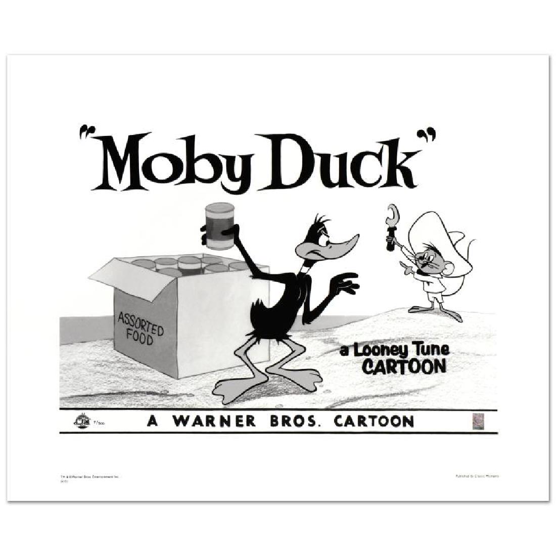 Moby Duck - Daffy Duck & Speedy Gonzales by Looney: "Moby Duck - Daffy Duck & Speedy Gonzales" is a limited edition giclee on paper from Warner Bros., numbered with hologram seal of Authenticity. This image was originally used as a "lobby card" display