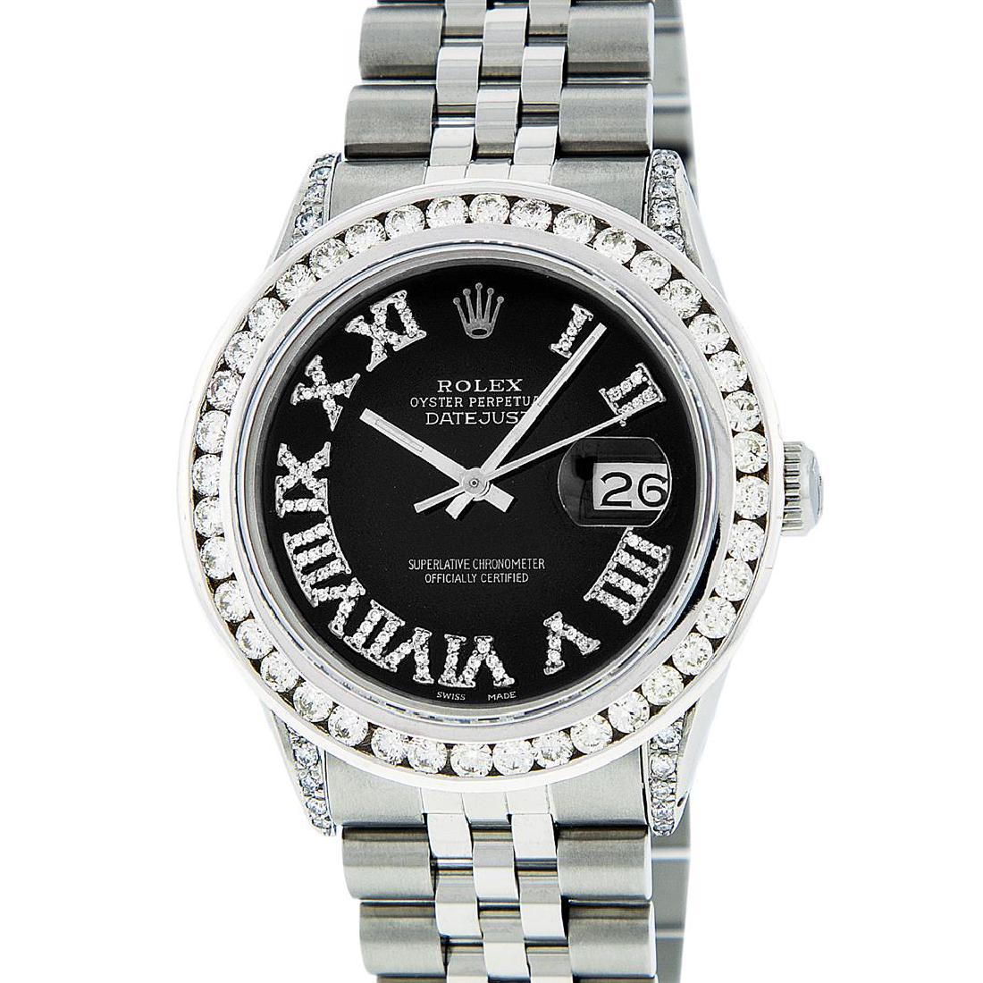 Rolex Stainless Steel 3.50 ctw Diamond DateJust Men's: One Mens Rolex Datejust Polished Bright with Satin Finish, Serviced & Electronically Tested, Stainless Steel Case:36mm, Diamond Lugs: 24 Diamonds In Lugs, Color: G to H, Clarity: SI-VS. Stainless Stee