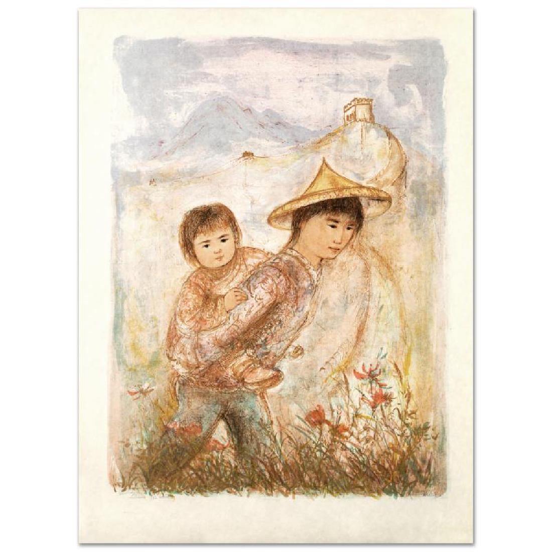 The Great Wall by Hibel (1917-2014): "The Great Wall" is a limited edition lithograph on rice paper, numbered and hand signed by Edna Hibel (1917-2014). Includes Certificate of Authenticity! Measures approx. 22.5" x 30" (with border), 19