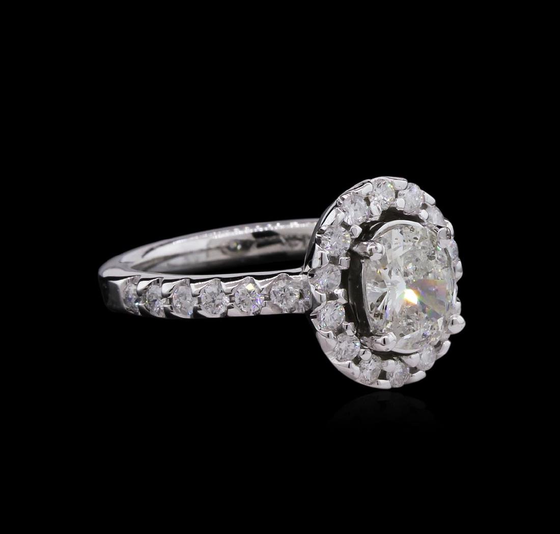 1.70 ctw Diamond Ring - 14KT White Gold: One electronically tested 14KT white gold lady's cast wedding ring with a halo with a bright polish finish. The featured lady's ring has a shank measuring 2.55 millimeters wide. Identified with markin