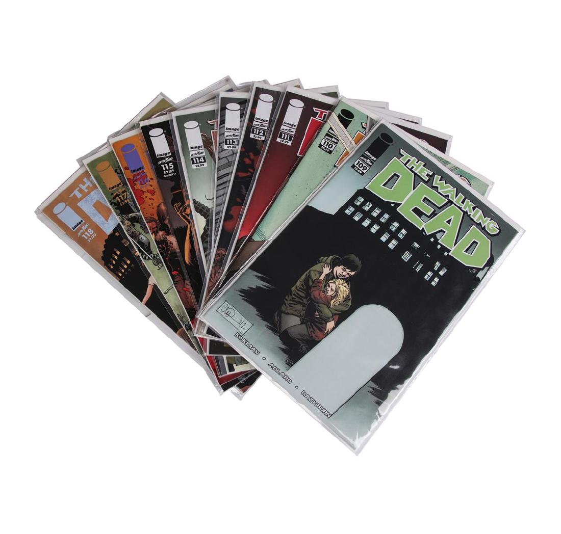 The Walking Dead Comic Book Set, Issues #109-157: One set of The Walking Dead comic books containing issues #109 through #157. The comic book series was created by writer Robert Kirkman and artist Tony Moore.
