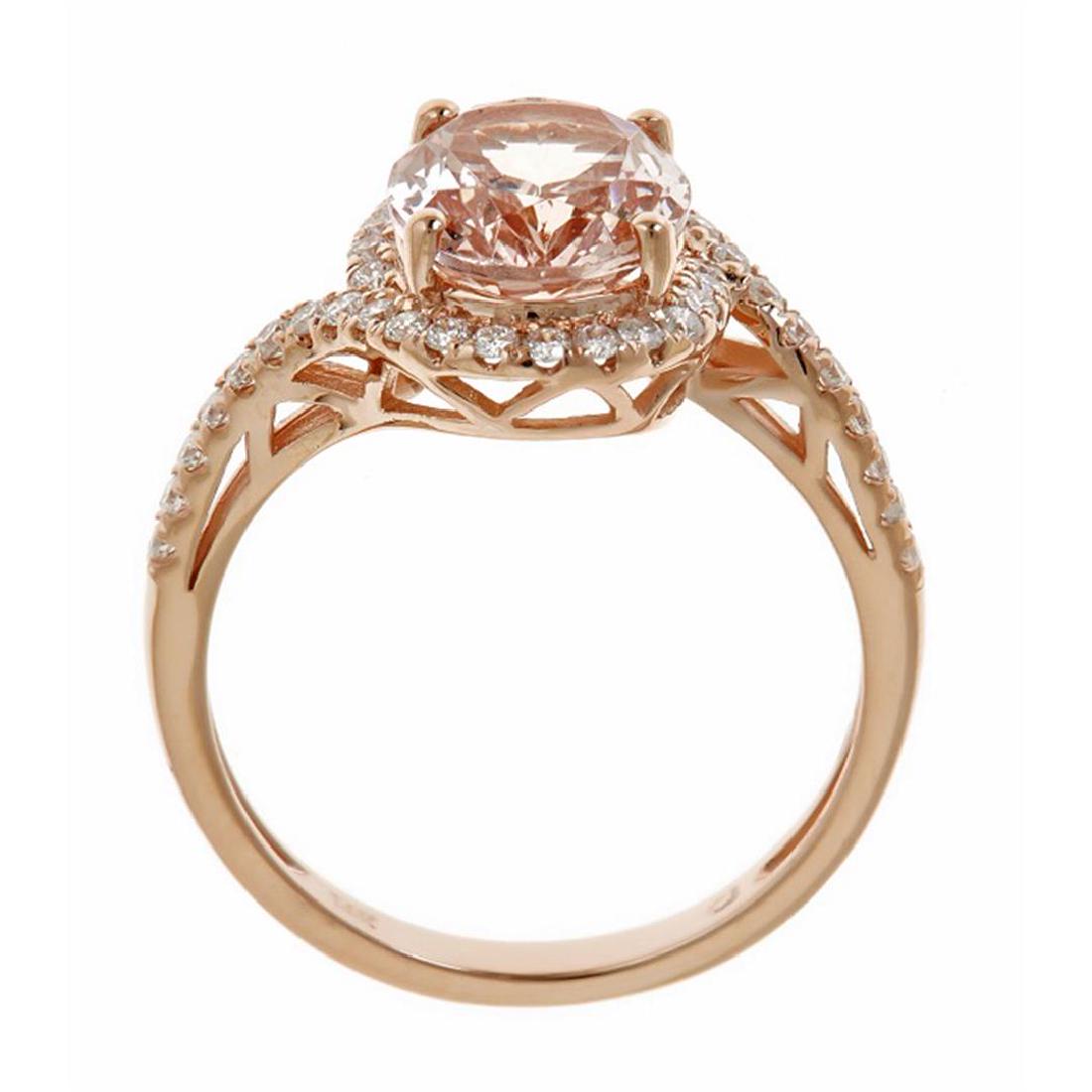 2.09 ctw Morganite and Diamond Ring - 14KT Rose Gold: One Ring featuring: 14KT Rose Gold weighing 2.59 grams containing Morganite with an approximate weight of 2.09ct, Diamond with an approximate weight of 0.34ct, and with an approximate weight of ct.