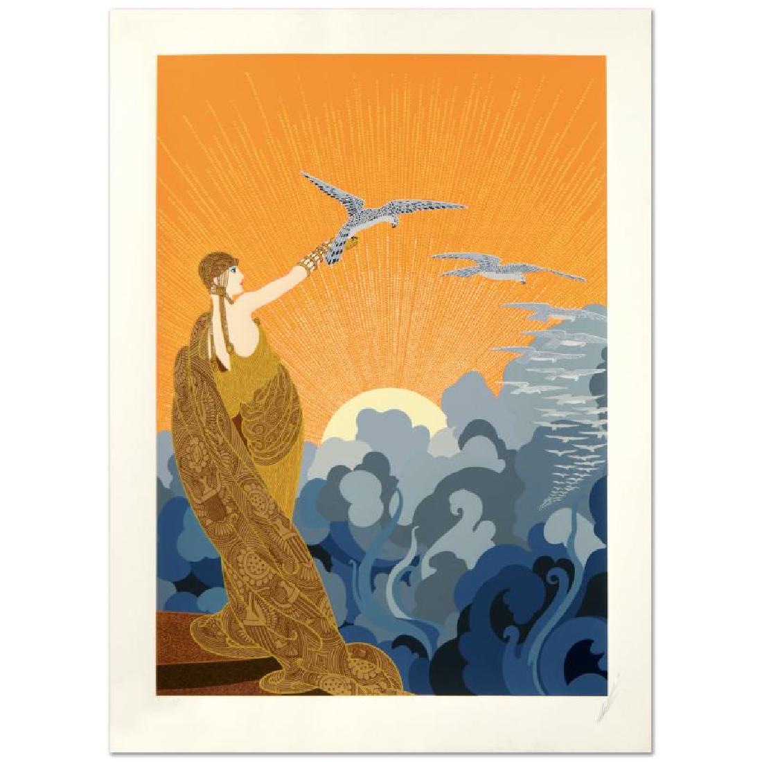 Wings of Victory by Erte (1892-1990): "Wings of Victory" is a limited edition serigraph on paper, numbered and hand signed by the artist. Includes Certificate of Authenticity! Measures approx. 23" x 31.5" (with border), 19" x 27" (image).