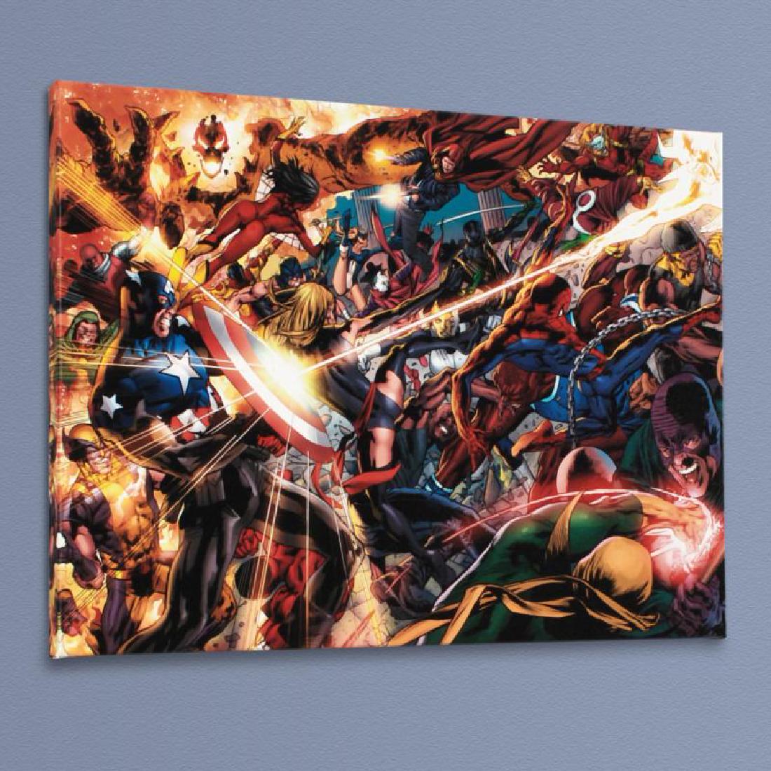 New Avengers #50 by Marvel Comics: A piece of comic book history, this limited edition, from original art by Billy Tan, depicts Wolverine, Spider-Man, Spider Woman, Captain America, Hawkeye, Iron Patriot, Ares, and Ms. Marvel. Billy Ta