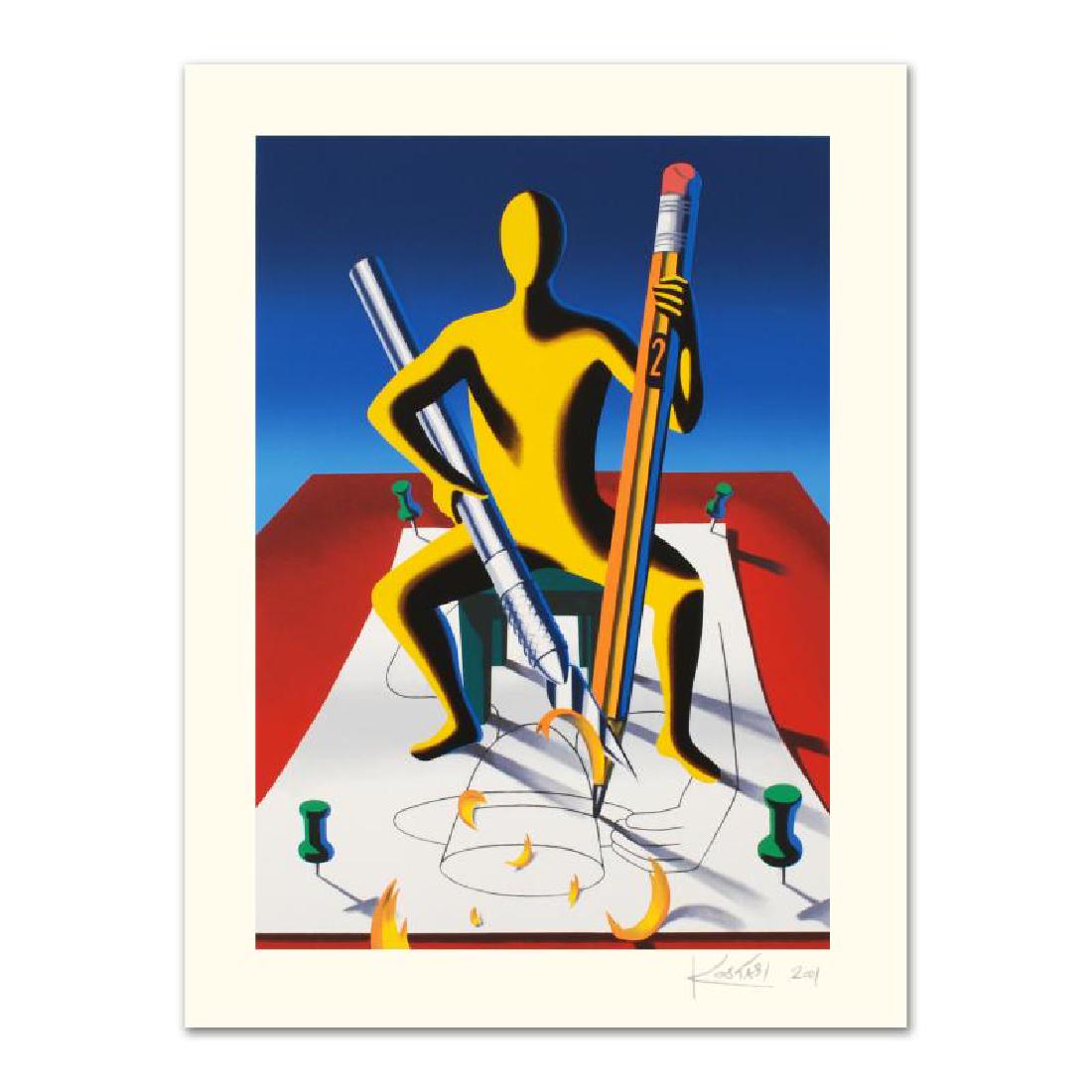 Careful With That Ax, Eugene by Kostabi, Mark: "Careful With That Ax, Eugene" is a limited edition serigraph on paper, numbered and hand signed by Kostabi. Includes Certificate of Authenticity! Measures approx. 27.5" x 35.5" (with border), 21.5" x