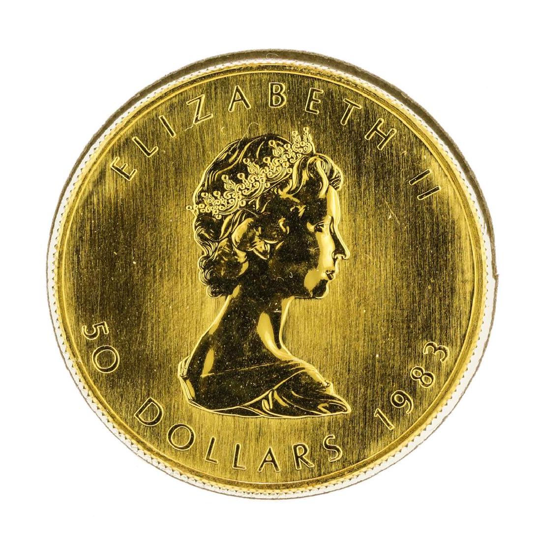 1983 $50 Canada Maple Leaf 1 oz. Gold Coin: One 1983 $50 Canada Maple Leaf 1 oz. Gold Coin.