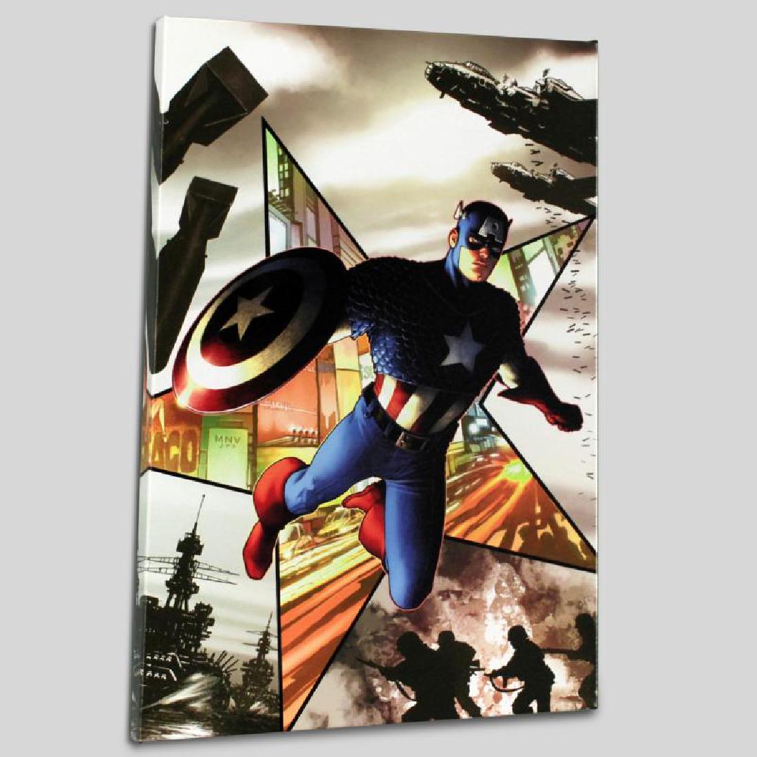 Captain America #1 by Marvel Comics: A piece of comic book history, this limited edition, from original art by Steve McNiven, depicts Captain America in action. Known for being the penciller of the Marvel mini-series "Civil War" Steve Mc