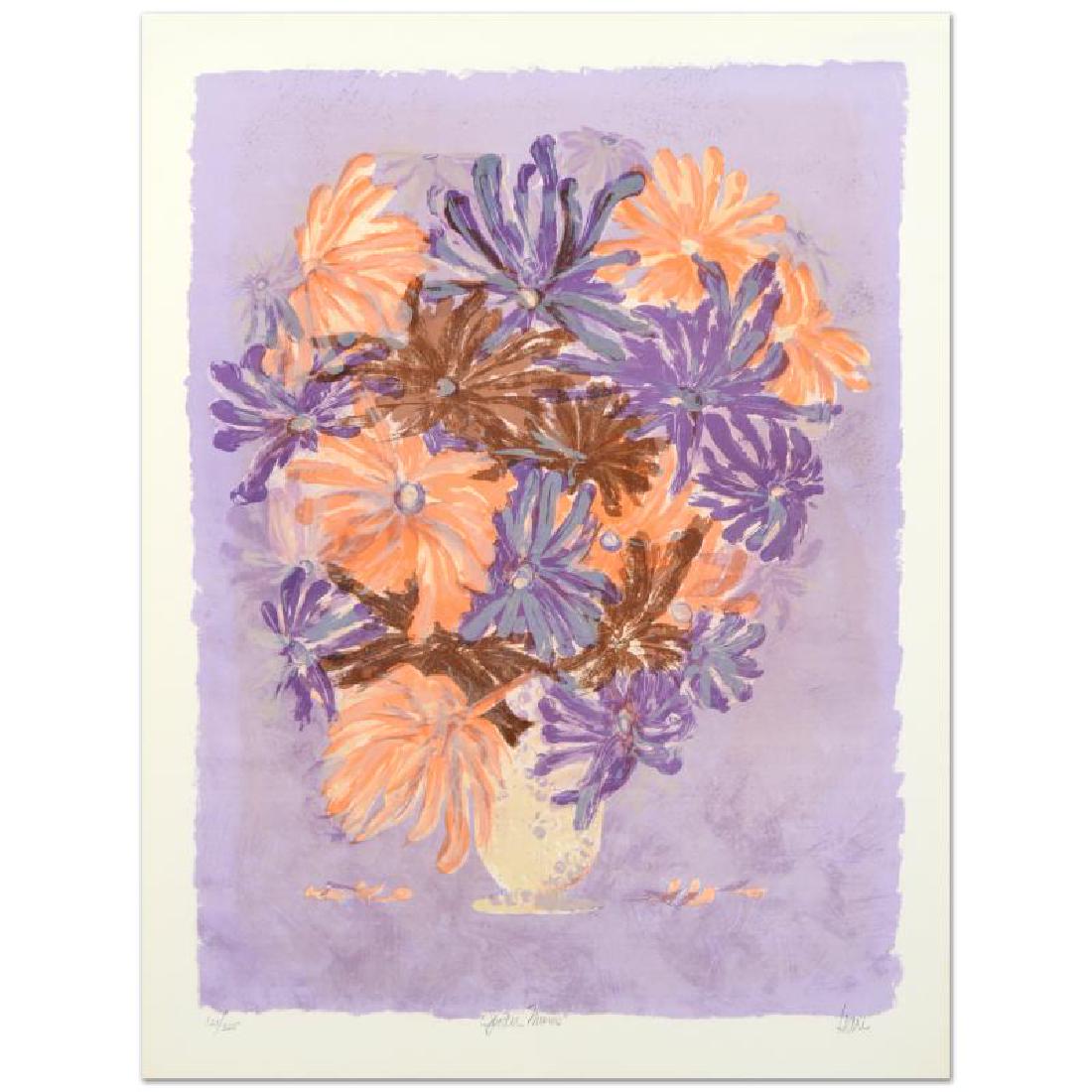 Spider Mums by Hockey, Hari: "Spider Mums" is a limited edition lithograph on paper by Hari Hockey, numbered and hand signed by the artist! Measures approx. 22" x 29" (with border); 19" x 26" (image).