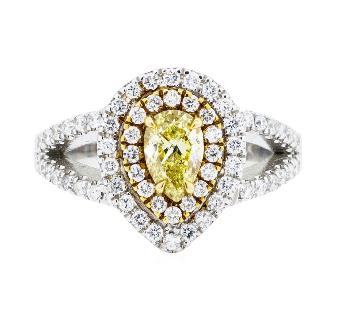 1.31 ctw Yellow and White Diamond Ring - 14KT White And: One electronically tested 14KT white and yellow gold lady's combination cast & assembled wedding ring with a split shank double basket halo with a bright polish finish. The featured lady's ring has a 
