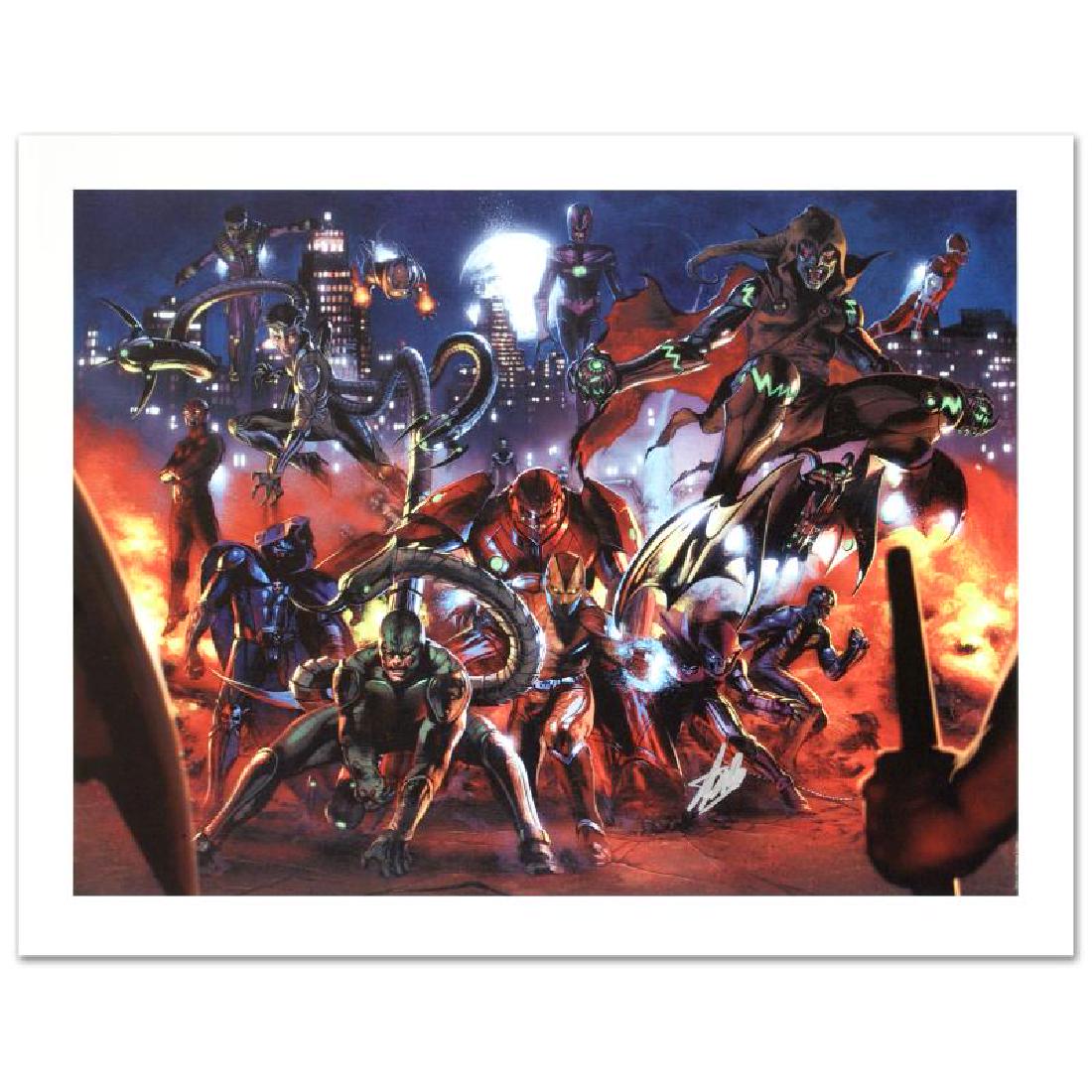 Secret War #3 by Stan Lee - Marvel Comics: A piece of comic book history, this limited edition, from original art by Gabriele Dell'Otto, depicts Scorpion, Shocker, Hobgoblin, Doctor Octopus, and Grim Reaper. In 1998 Dell'Otto started collabora
