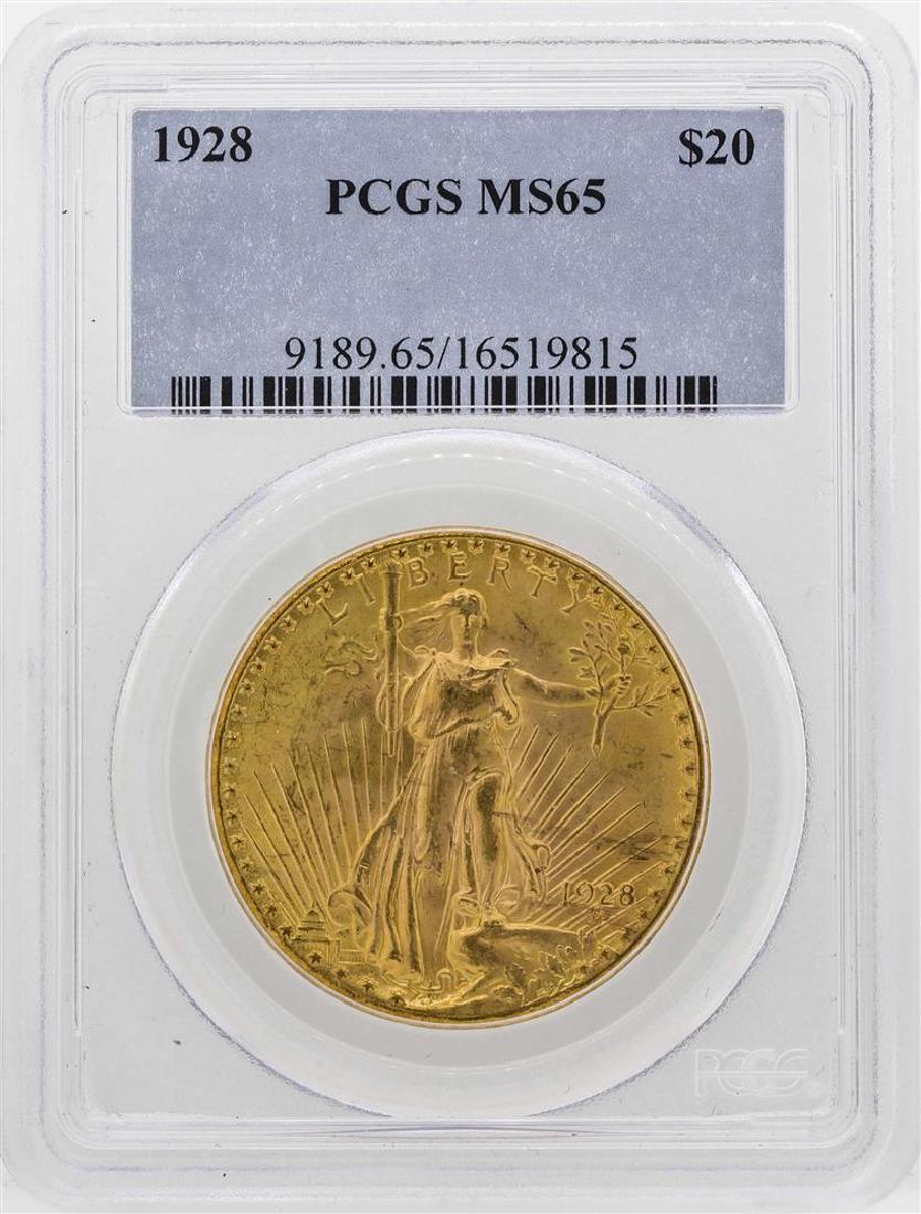 1928 $20 St. Gaudens Double Eagle Gold Coin PCGS MS65: One 1928 $20 St. Gaudens Double Eagle Gold Coin PCGS MS65. PCGS Certified.