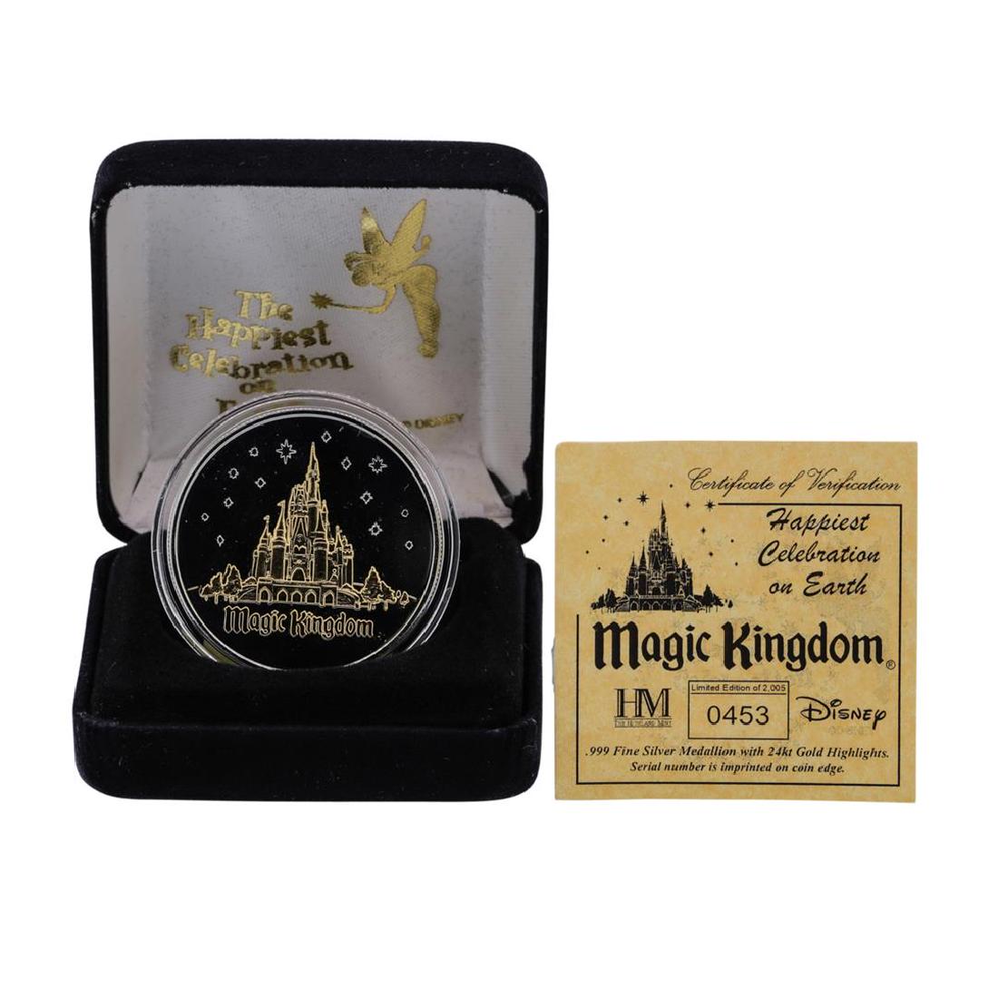 Limited Edition Disney Magic Kingdom .999 Fine Silver: One Limited Edition Disney Magic Kingdom .999 Fine Silver Medal w/ 24K Gold Highlights.