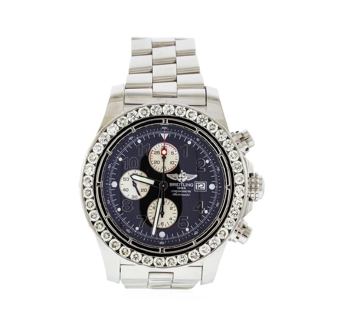 Breitling Stainless Steel 6.00 ctw Diamond Super: One gents, Breitling Super Avenger wristwatch electronically tested Stainless Steel, Case: 49mm diameter, Case Back: engraved with the manufacturers name and logo in high relief, also engraved with ad