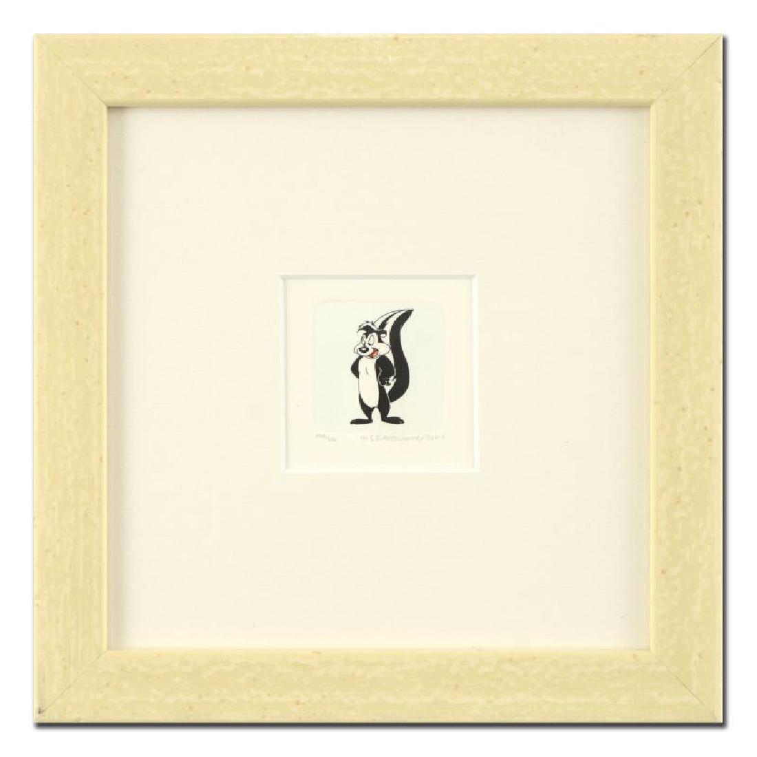 Pepe Le Pew by Looney Tunes: "Pepe Le Pew" is a limited edition etching on paper with hand-tinted coloring from Warner Bros, numbered and dated 1999. This piece comes framed. Measures approx. 9" x 9" (with frame), 1" x 1.5" (imag