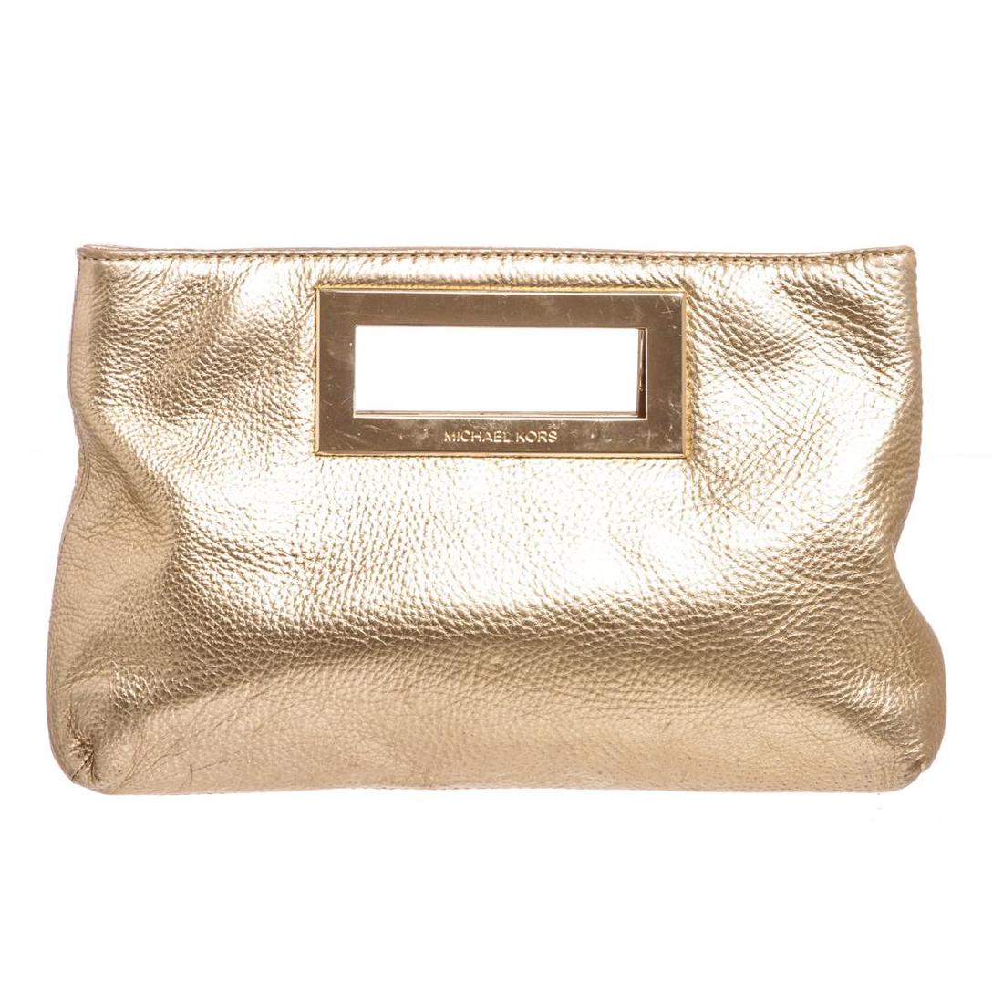 Michael Kors Pale Gold Leather Berkley Clutch Handbag