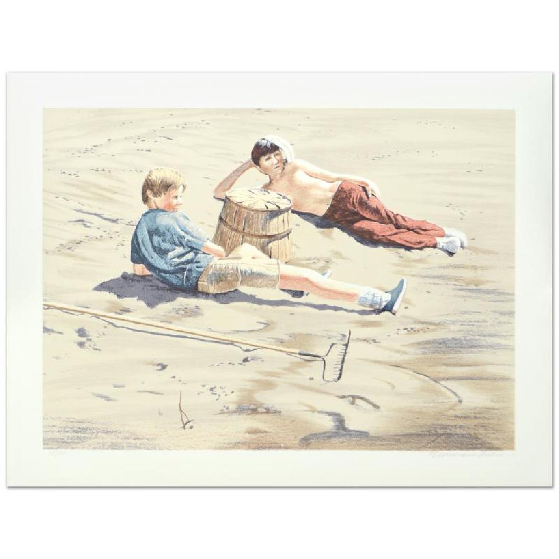 The Beach Combers by Nelson, William: "The Beach Combers" is a limited edition serigraph on paper by William Nelson, numbered and hand signed by the artist! Measures approx. 29" x 22" (with border); 25" x 18" (image). Please allow 5 addit