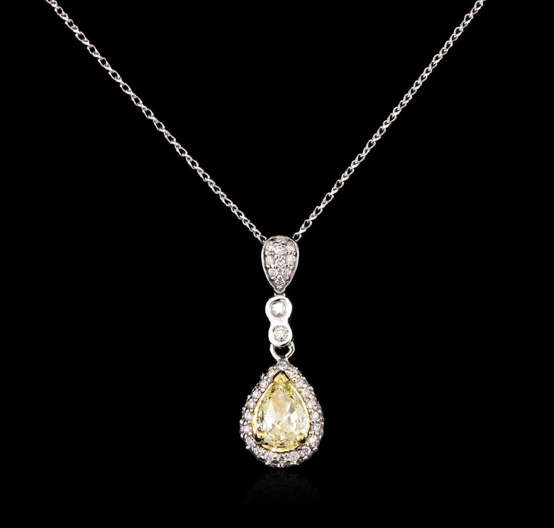 1.52 ctw Fancy Yellow Diamond Pendant With Chain - 14KT: One electronically tested 14KT white and yellow gold lady's combination cast & assembled drop style pendant & chain 18.0" long, 1mm twisted link with a lobster claw clasp with a bright polish finish. 