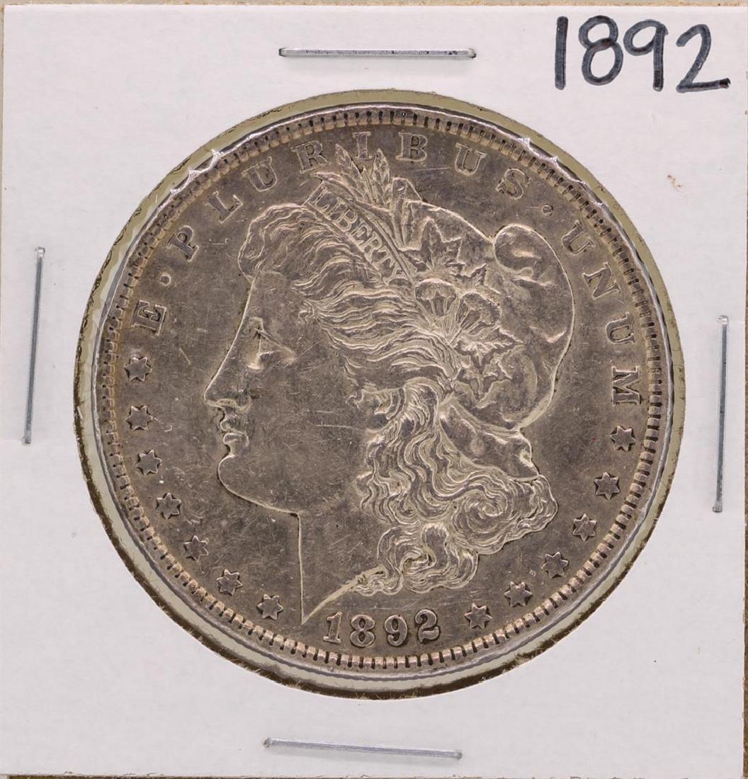 1892 $1 Morgan Silver Dollar Coin: One 1892 $1 Morgan Silver Dollar Coin.