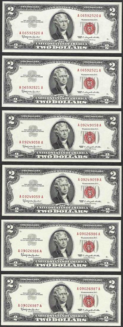 Lot of (6) 1963 $2 Legal Tender Notes: One Lot of (6) 1963 $2 Legal Tender Notes.