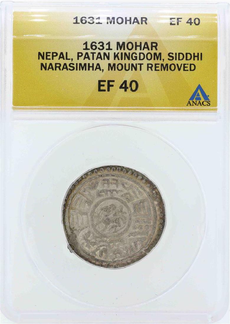 1631 Nepal Patan Kingdom Mohar Coin ANACS EF40: One 1631 Nepal Patan Kingdom Mohar Coin ANACS EF40. ANACS Appraised.