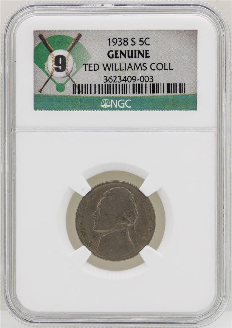 Ted Willaims Collection 1938-S Jefferson Nickel Coin: One Ted Willaims Collection 1938-S Jefferson Nickel Coin NGC Genuine. NGC Certified.