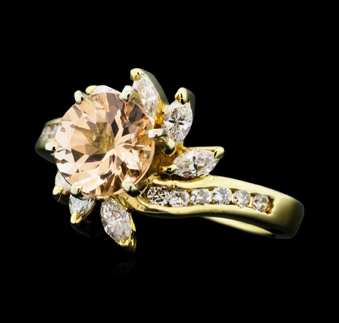 1.24 ct. Morganite and Diamond Ring - 14KT Yellow Gold: One ring featuring: 14KT yellow gold weighing 4.50 grams containing one center morganite weighing 1.24ct and diamonds weighing 0.58ctw.