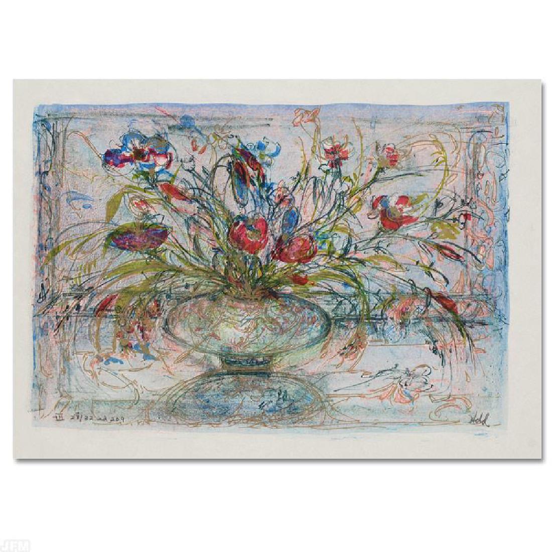 Floral Mystic by Hibel (1917-2014): Wild lines and muted colors make Edna Hibel's art stand out in any room. "Floral Mystic" is a limited edition lithograph on paper, numbered and hand signed by Hibel. Includes Certificate of Authentici