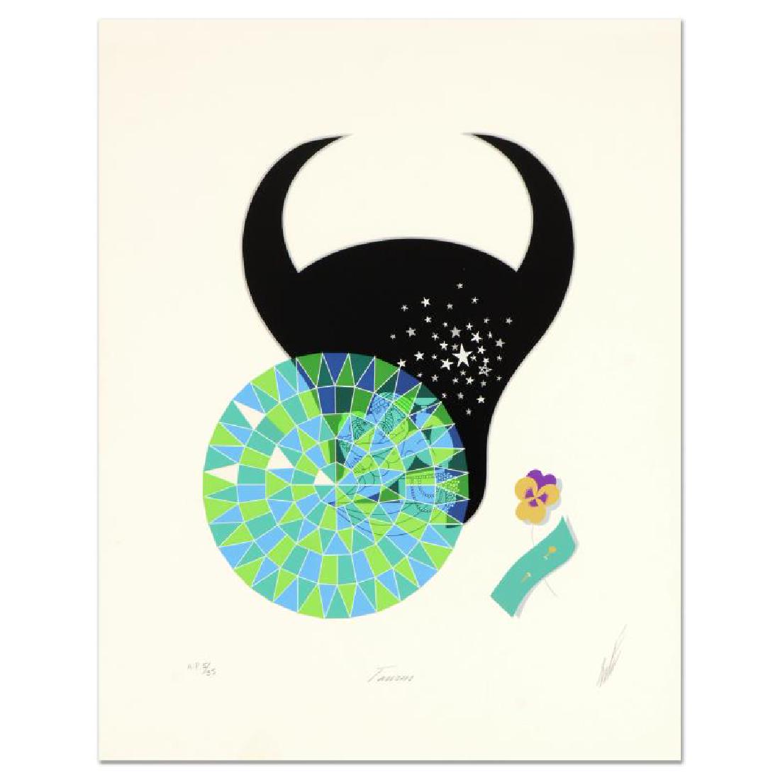 Taurus by Erte (1892-1990): "Taurus" is a limited edition serigraph on paper by Erte (1892-1990), numbered and hand signed by the artist. Includes Certificate of Authenticity. Measures approx. 20" x 25.5" (border), 14" x 20" (im