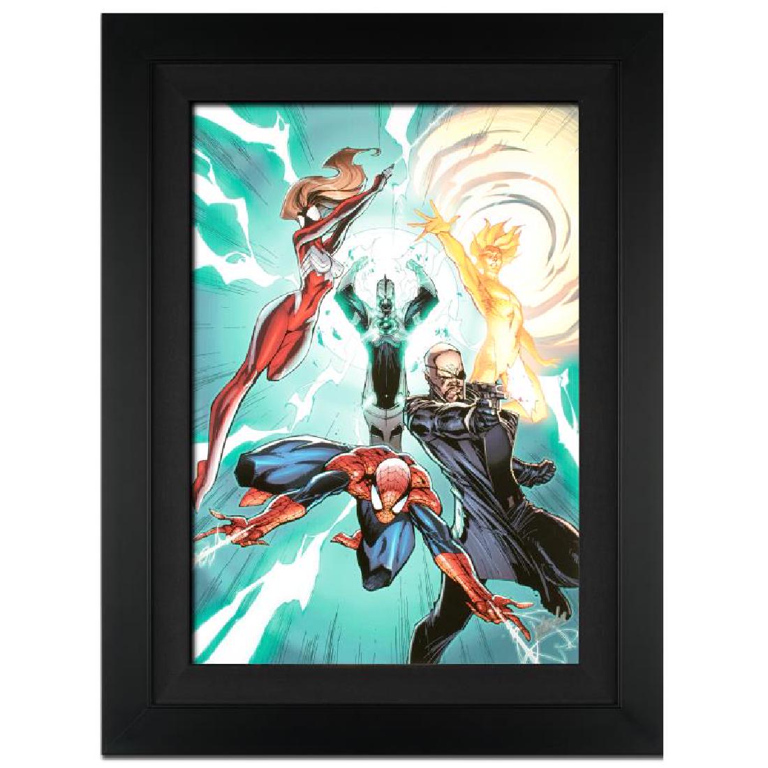 Ultimate Mystery #1 by Stan Lee - Marvel Comics: A piece of comic book history, this limited edition, from original art by J. Scott Campbell, depicts Spider Woman, Spider-Man, Nick Fury, Captain Marvel and The Human Torch. Though he became famous fo