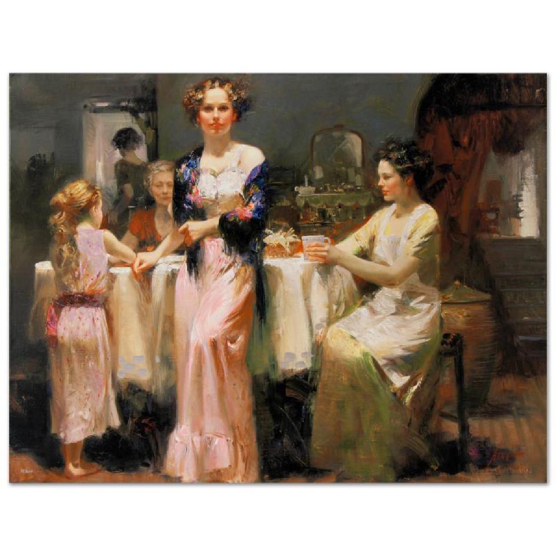 The Gathering by Pino (1939-2010): "The Gathering" is a limited edition giclee on stretched canvas that has been hand-embellished by Pino himself, PP Numbered and Hand signed by Pino (1939-2010). Includes Certificate of Authenticity. M