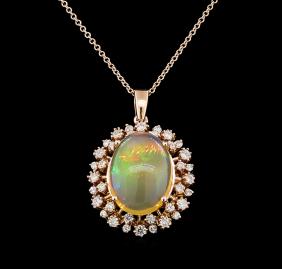 6.53 ctw Opal and Diamond Pendant With Chain - 14KT