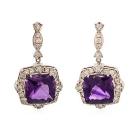 14KT White Gold 22.5 ctw Amethyst and Diamond Earrings