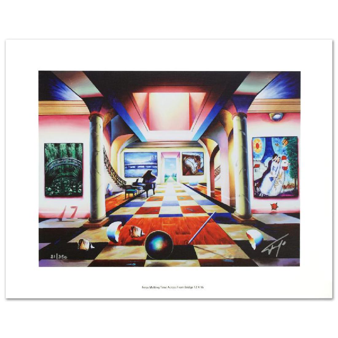 Melting Time Across from Bridge by Ferjo: "Melting Time Across from Bridge" is a limited edition giclee on canvas, numbered and hand signed by Ferjo. Includes Certificate of Authenticity! Measures approx. 16" x 12" (image).