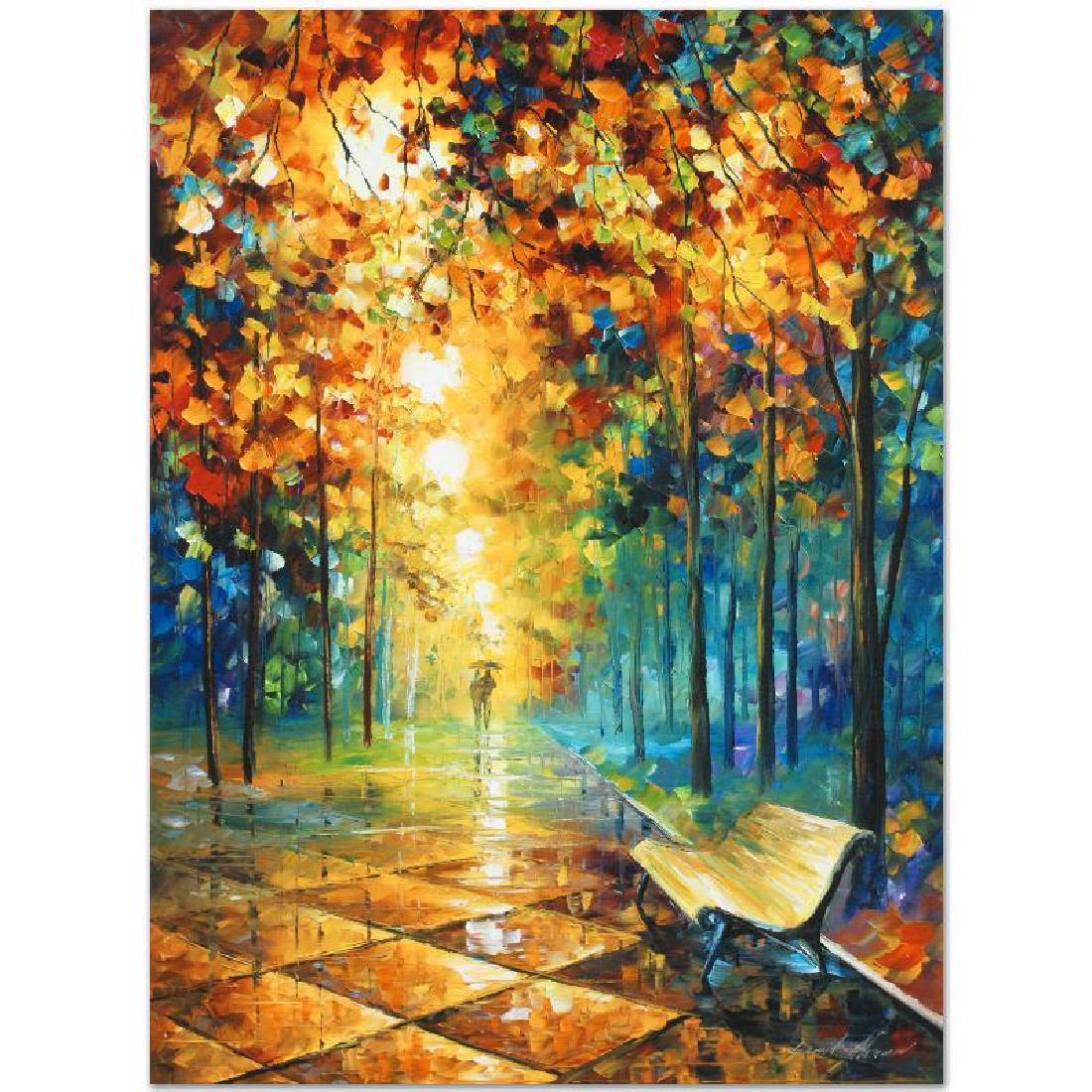 Misty Park by Afremov, Leonid: Leonid Afremov's masterful use of color and texture make his paintings unique collectibles that are sure to brighten any wall. "Misty Park" is a limited edition giclee on canvas. The piece is numbered