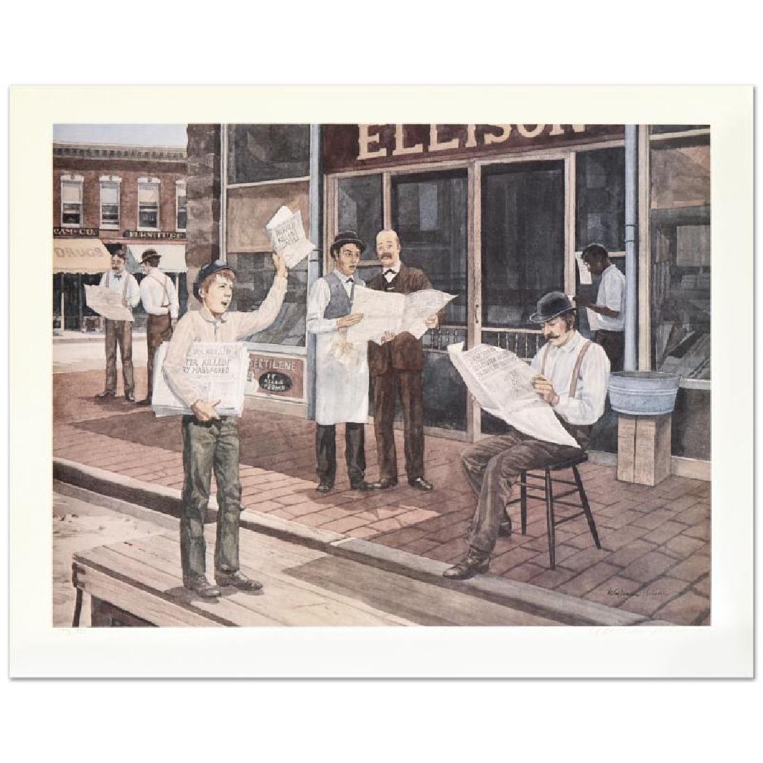 Custer Killed by Nelson, William: "Custer Killed" is a limited edition lithograph on paper by William Nelson, numbered and hand signed by the artist! Measures approx. 28.5" x 22.5" (with border); 25" x 19" (image).