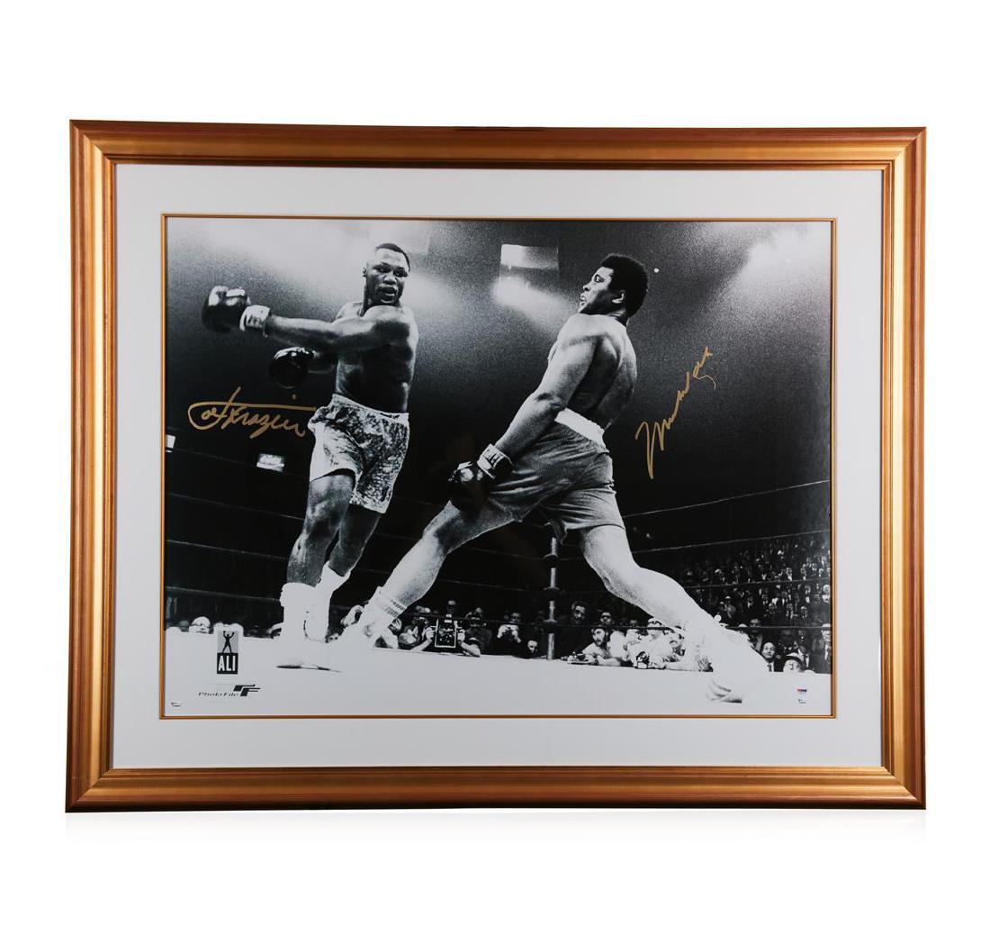 "Muhammad Ali vs. Joe Frazier" autographed Poster: This rare large poster of the world famous "Thrilla in Manila" fight with original PSA Certified signatures of the two fighters - Muhammad Ali & Joe Frazier - The Thrilla in Manila was the third and f