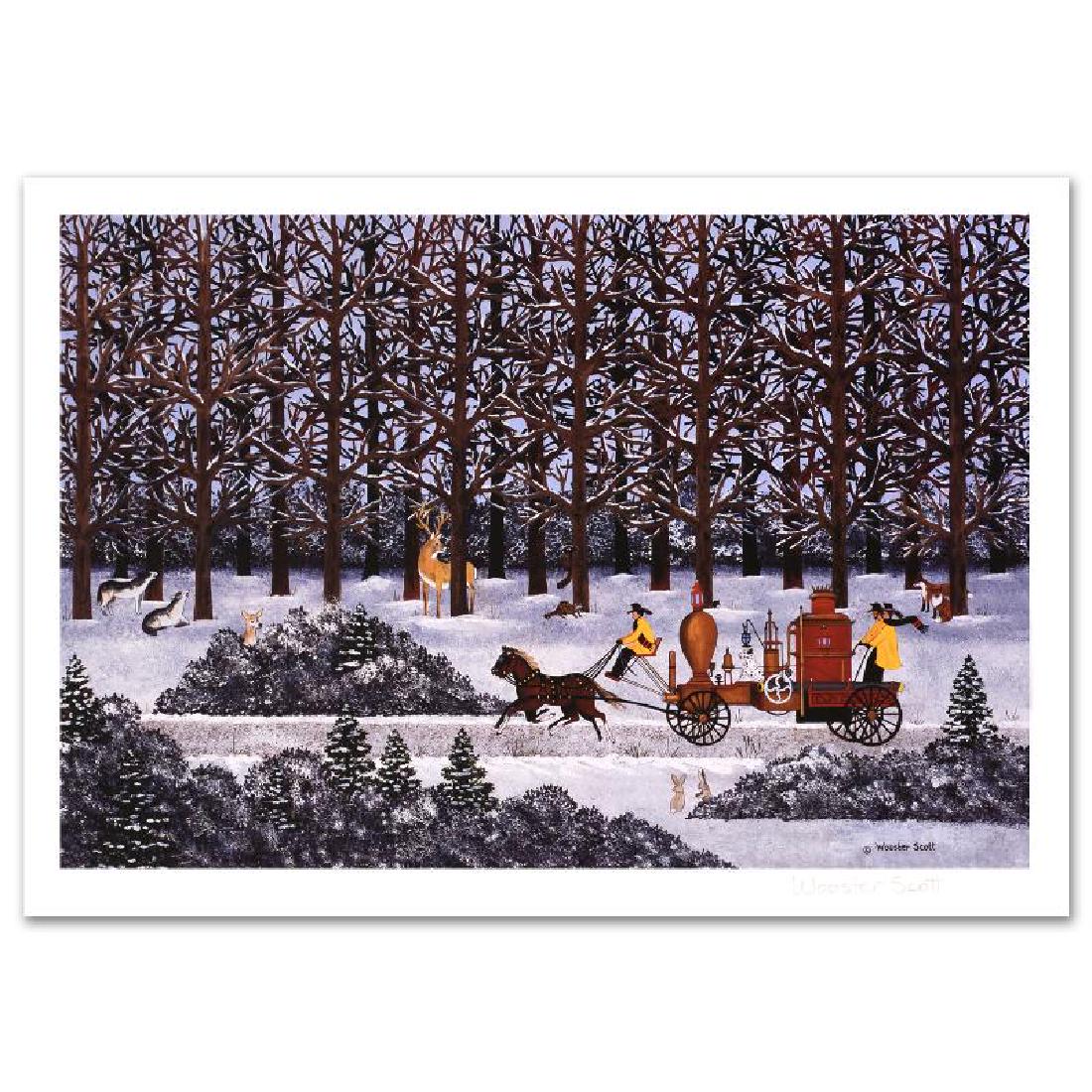Dashing Through the Snow by Wooster Scott, Jane: Cozy, down-home images of a bygone era when life was simpler - this is the feeling captured in the creations of one of the world's most recognized artists. "Dashing Through the Snow" is a limited edit