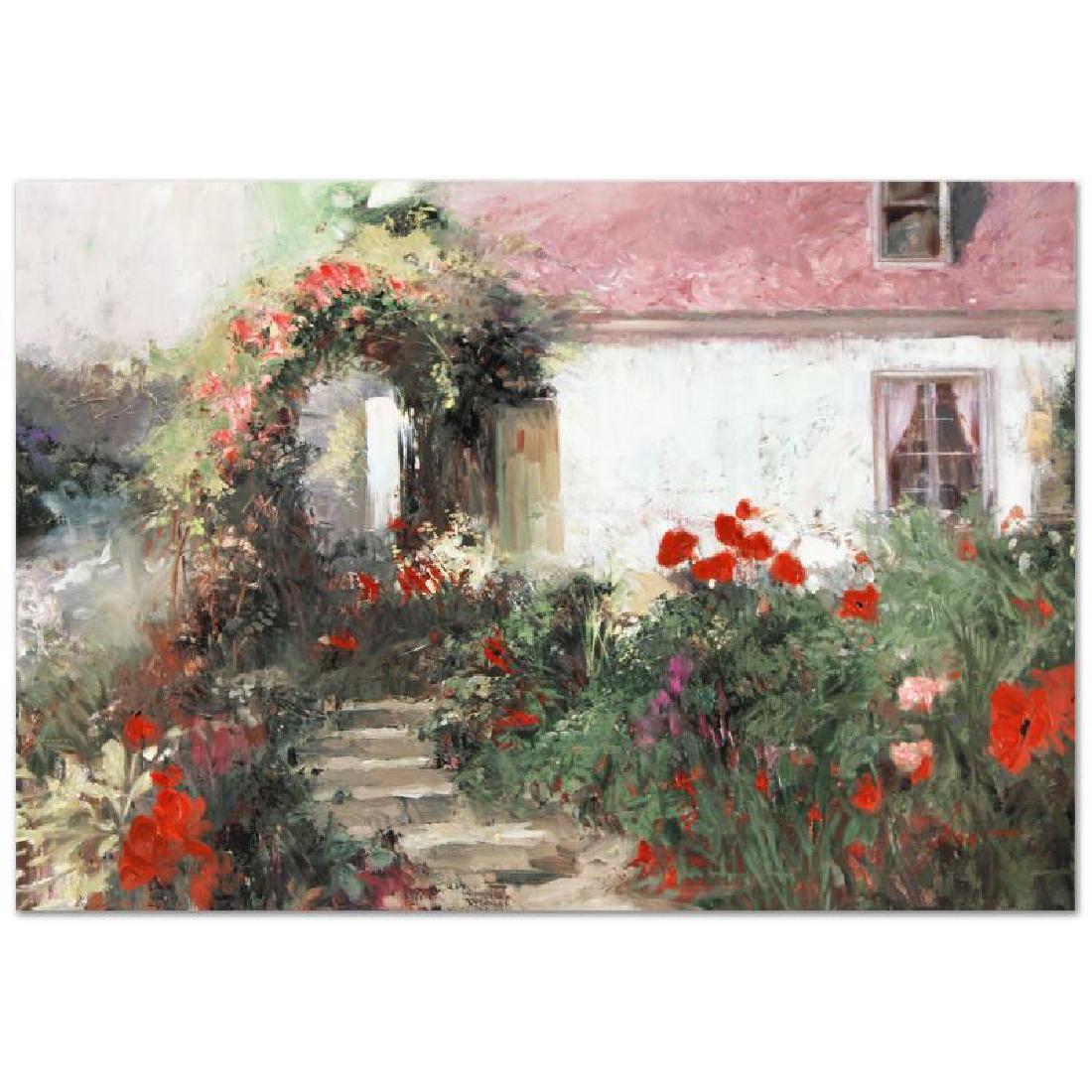 Colorful Archway by Pino (1939-2010): "Colorful Archway" is a limited edition giclee on stretched canvas that has been hand-embellished by Pino himself, CP numbered and hand signed by Pino (1939-2010). Includes Certificate of Authenticity