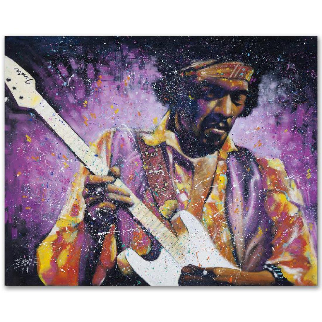 Watchtower by Fishwick, Stephen: With bright colors and expressive lines, Stephen Fishwick puts a unique spin on pop culture portraits. "Watchtower" is a limited edition giclee on stretched canvas, numbered and bears the artist's aut