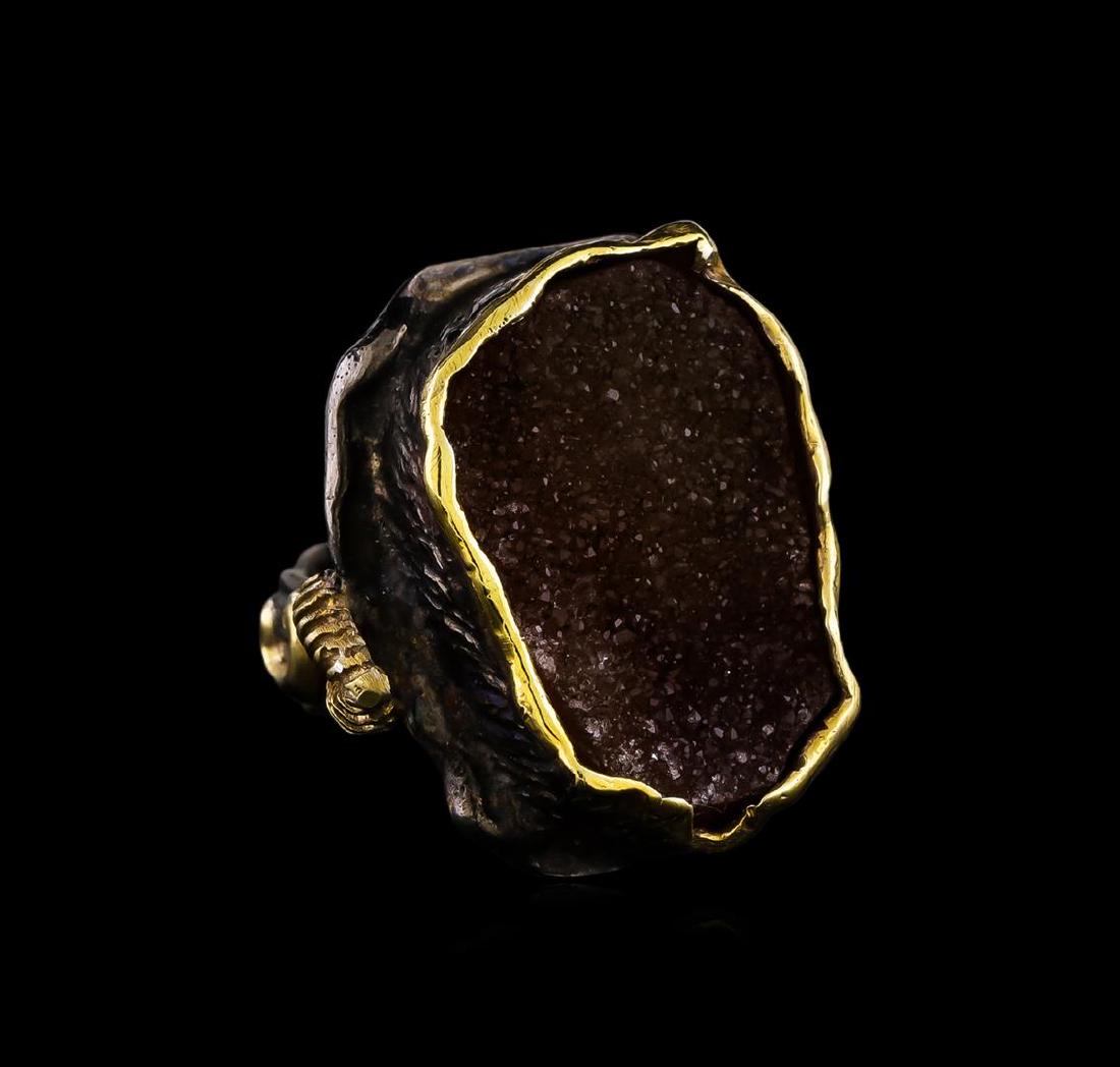 Sterling Silver Ring: One of a kind high fashion sterling silver Ring weighing 20.1 grams. Black Antique texture. Containing: Crystal Brown Agate. This sterling silver promises a lasting shine.