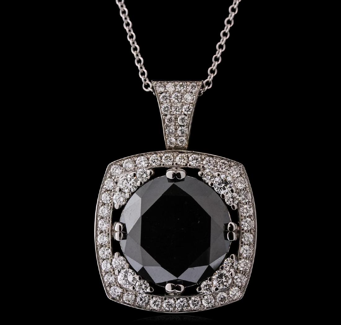 14KT White Gold 18.84 ctw Black Diamond Pendant With: One electronically tested 14KT white gold ladies cast & assembled black and white diamond pendant with chain. The pendant features a black diamond set within a white diamond bezel, completed by a whit
