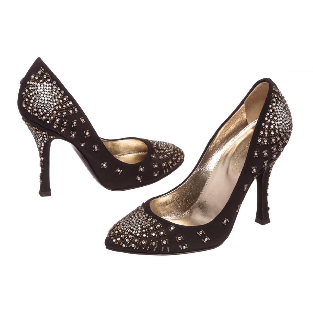 Sergio Rossi Black Satin Crystal Embellished Heels: Black satin crystal embellished Sergio Rossi heels 35.