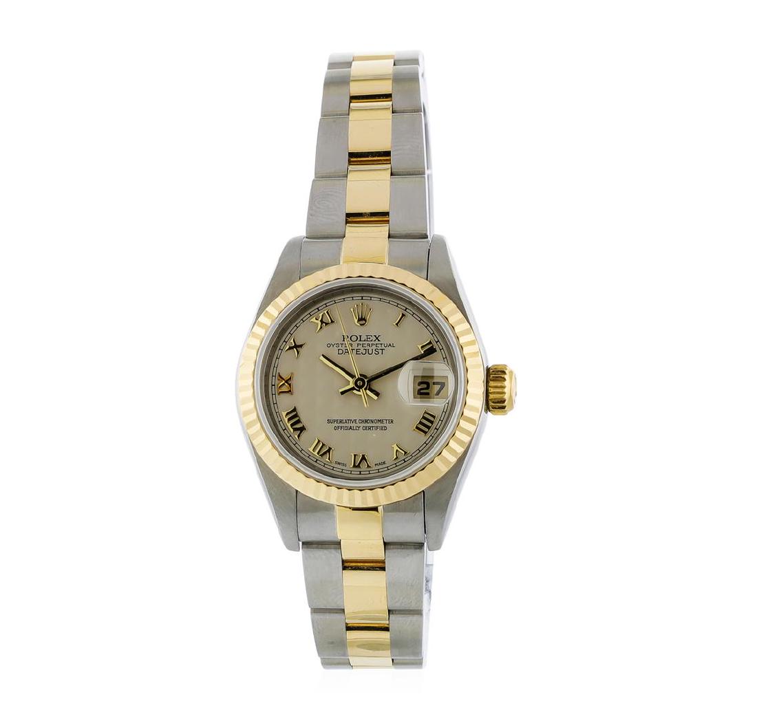 Rolex Two-Tone DateJust Ladies Watch: One ladies, hand crafted & machine milled Rolex DateJust Model wristwatch electronically tested. Stainless Steel Rolex Oyster Case: 26mm oyster, 18KT yellow gold Crown: twinlock with high relief logo,