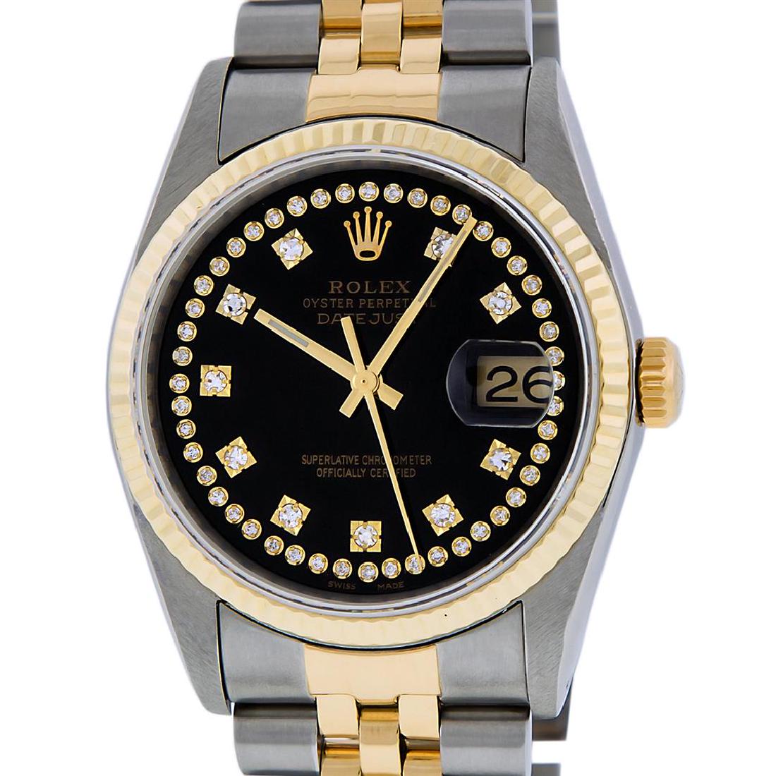 Rolex Mens 2 Tone 14K Black VS Diamond 36MM Datejust