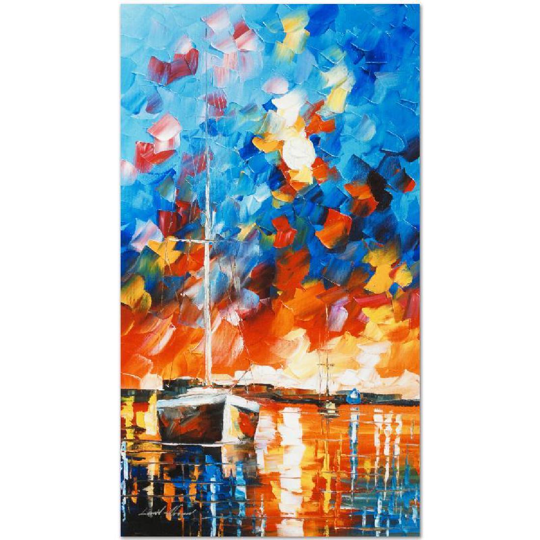 Night Comes by Afremov, Leonid: Leonid Afremov's masterful use of color and texture make his paintings unique collectibles that are sure to brighten any wall. "Night Comes" is a limited edition giclee on canvas. The piece is numbere